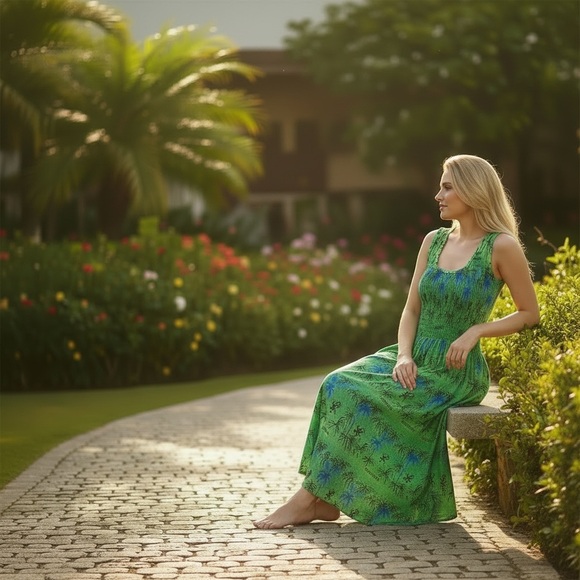 Yeah, Mon Vibrant Palm Print Green Midi Dress - Picture 6 of 17